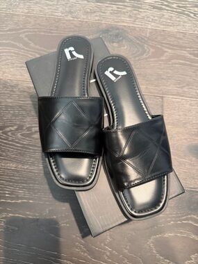 Black Quilted Slide Sandals